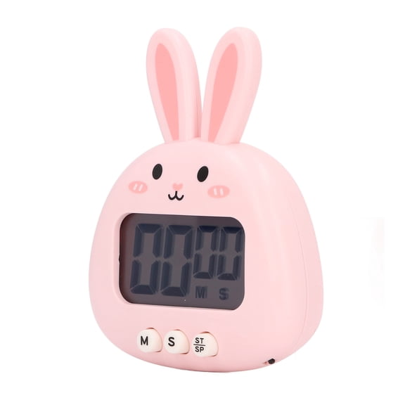 BIMZUC Cartoon Digital Timer Pink Rabbit, Magnetic Backing Countdown Alarm for Kitchen Cooking Baking, 5.91 inches / 15 cm