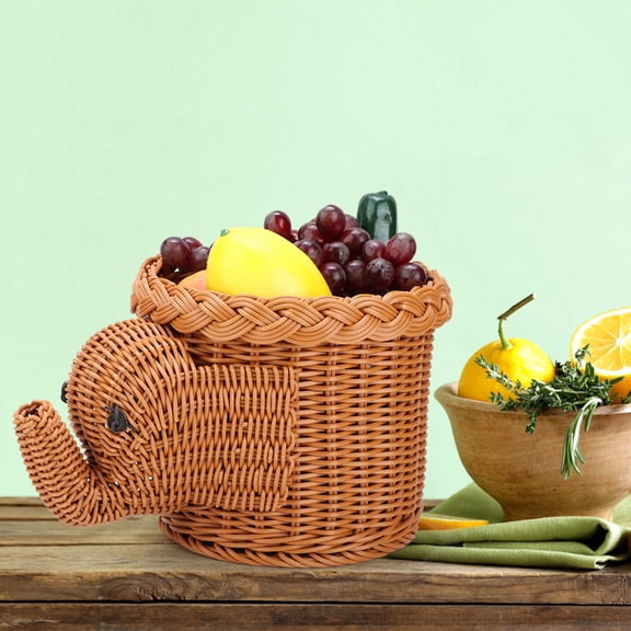 BIMZUC Cartoon Elephant Shape Rattan Bread Fruit Snacks Storage Baskets Food Serving Baskets, 11.8 inches / 30 cm, Brown