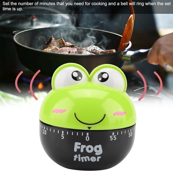 BIMZUC Cartoon Frog Kitchen Timer Mechanical 60-Minute Countdown Clock for Home Cooking Baking Tool, Cute Animal Shape Manual Timer (Green, 2.6 x 2.8 inches / 6.5 x 7 cm)