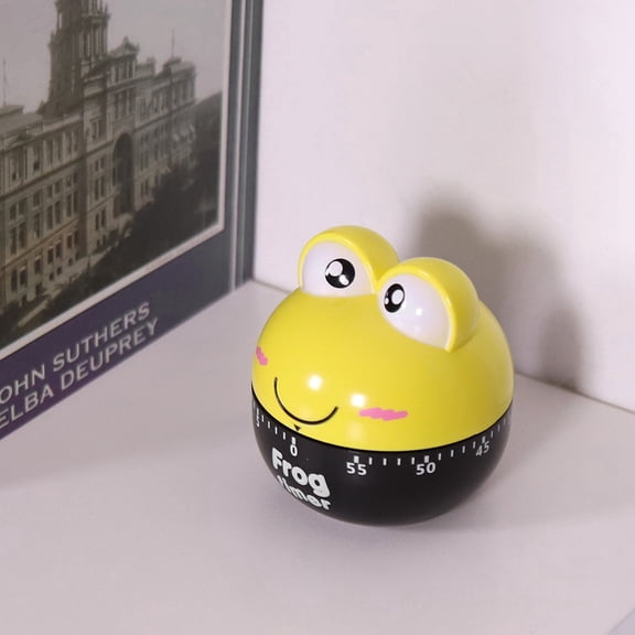 BIMZUC Cartoon Frog Kitchen Timer Mechanical 60-Minute Countdown Clock for Home Cooking Baking Tool, Cute Animal Shape Manual Timer (Yellow, 2.6 x 2.8 inches / 6.5 x 7 cm)
