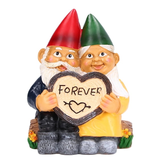 BIMZUC Charming Resin Gnome Couple Figurine HandPainted Garden & Home Decor Statue