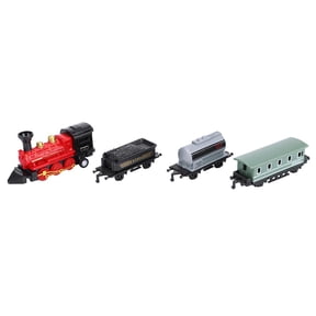 BIMZUC Classical Alloy Plastic Simulated Steam Train Pull Back Model Kids Toy Set with 1 Locomotive and 3 Carriages, Diecast Play Vehicle Gift for Children, Red Color (8.7 inches / 22.0 cm)