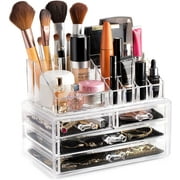 BIMZUC Clear Cosmetic Storage Organizer, Easily Organize Your Cosmetic, Jewelry and Hair Accessories, Look Elegant Sitting on Your Vanity, Bathroom Counter or Dresser, Clear Design for Easy Visibility