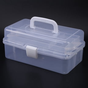 BIMZUC Clear Plastic Foldable 3 Layers Storage Box Utility Hardware Tool Organizer Container Case with Ergonomic Handle, 12.5 x 7.4 x 5.7 inches / 32 x 19 x 14.5 cm