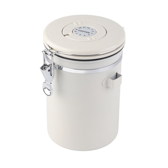 BIMZUC Coffee Canister 304 Stainless Steel Airtight Coffee Bean Storage Container, 1.8L / 60.8 oz Capacity Kitchen Food Storage Jar with Spoon, Creamy White Finish for Fresh Roast Retention