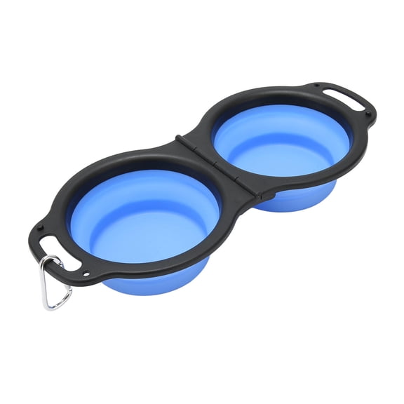 BIMZUC Collapsible 2in1 Dog & Cat Food & Water Bowls Foldable, Odorless, Portable with Carabiner for Hiking & Travel