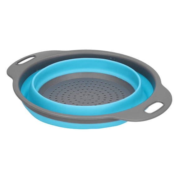 BIMZUC Collapsible Drain Basket Silicone Round Folding Fruit Vegetable Washing Colander with Handle for Home Kitchen Storage Strainer Food Colander Blue Small Size
