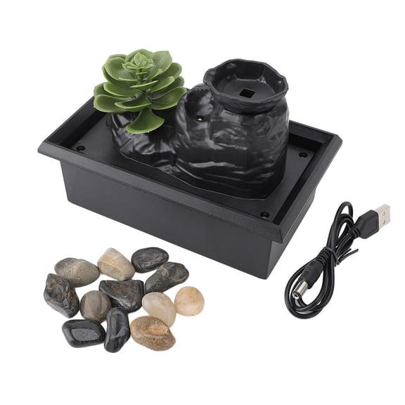 BIMZUC Compact Tabletop Waterfall Fountain with LED Yellow Lights, USBPowered, Simulated Succulent Flow, Indoor Decorative Water Feature