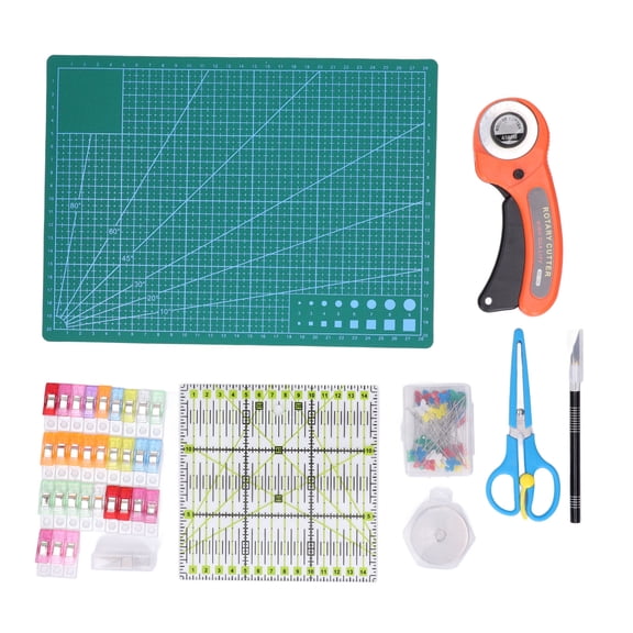 BIMZUC Complete Rotary Cutter Set 1.77 inches / 45 mm Precision Fabric Cutting Kit with 10 Replacement Blades, Carving Knife, Craft Scissors, Sewing Pins, Fabric Clips and Portable Storage Bag