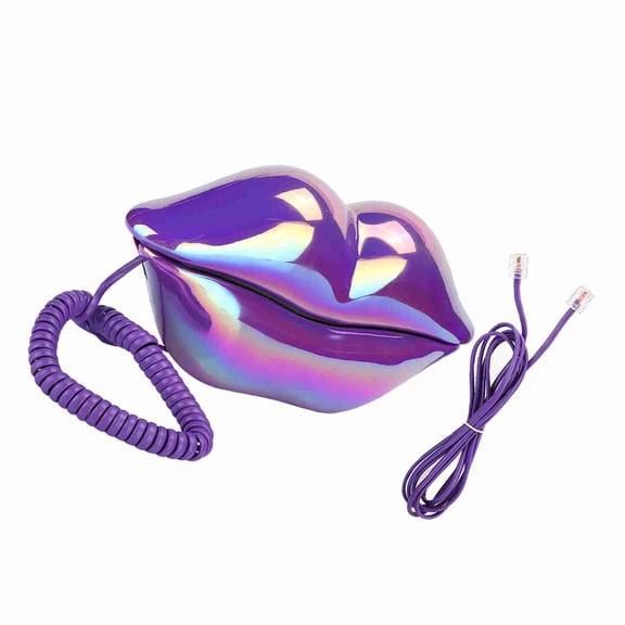 BIMZUC Creative Purple Lips Telephone Electroplate Desktop Landline Phone for Home Office, 9.45 inches / 24.0 cm