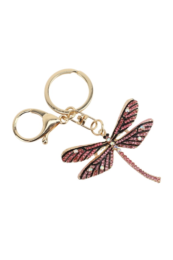 Cute Dragonfly Keychain Zinc Alloy Sparkle Rhinestone Key Ring for Handbag Backpack, Pink (4.3 inches / 10.8 cm)