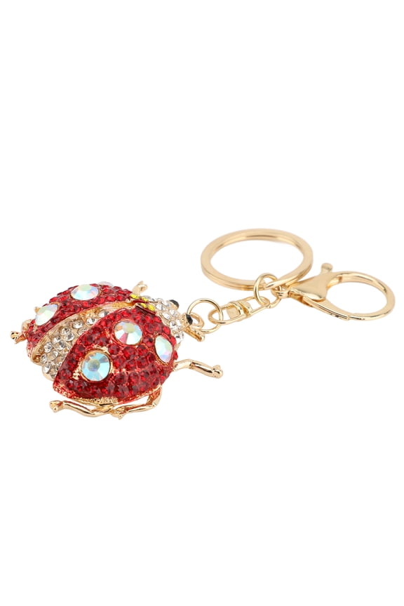 Cute Ladybug Animal Keychain Bling Rhinestone Key Holder Bag Decor Accessory for Women, Red