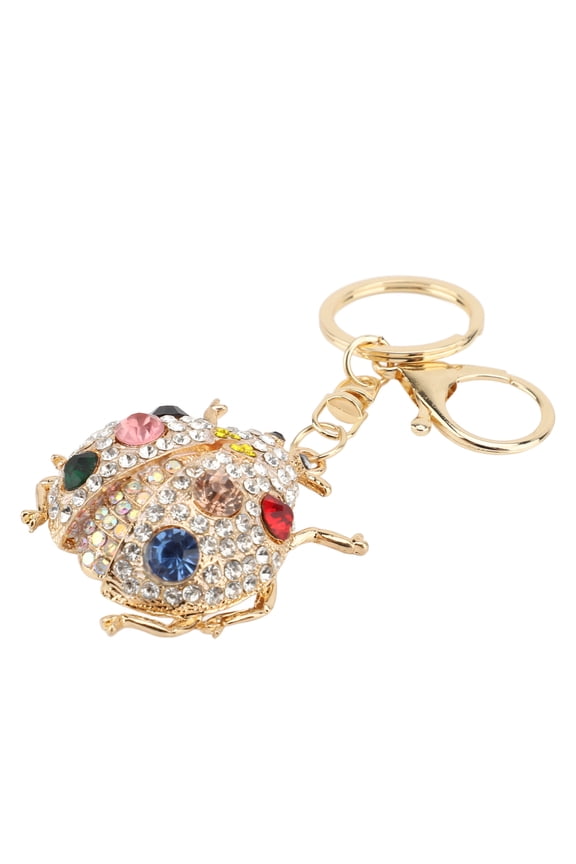 Cute Ladybug Animal Keychain Bling Rhinestone Key Holder Bag Decor Accessory for Women, White