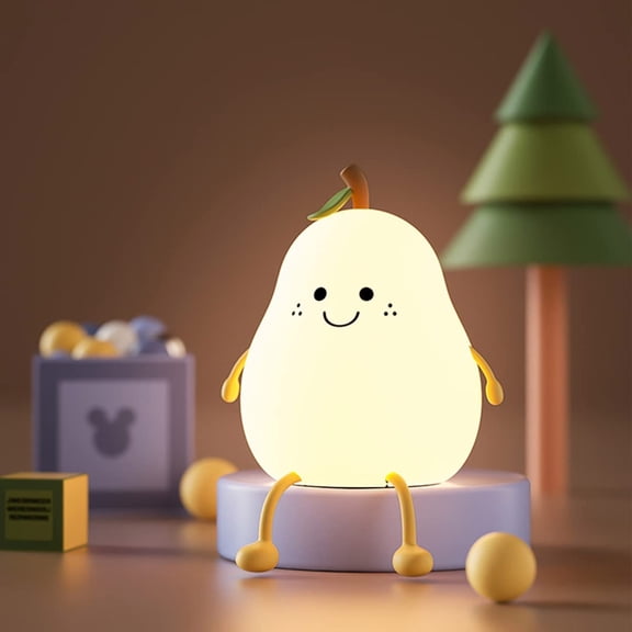 BIMZUC Cute Pear Silicone Night Light for Kids and Babies, 7-Color Changing LED Nursery Lamp, USB Rechargeable Touch Control Bedside Desk Lamp, Warm White Dimmable Light, Couple Gift