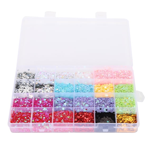 BIMZUC DIY Jewelry Material Sequins Kit 24 Grids Five-Pointed Star Heart Hexagon Shapes Wedding Decoration Craft Tools 8.66 inches / 22 cm