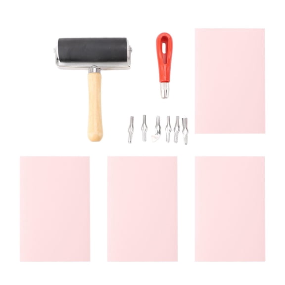 BIMZUC DIY Rubber Carving Block Kit 4 Soft Linoleum Stamps, Carving Tools & Roller for Printmaking, Greeting Cards & Family Crafts