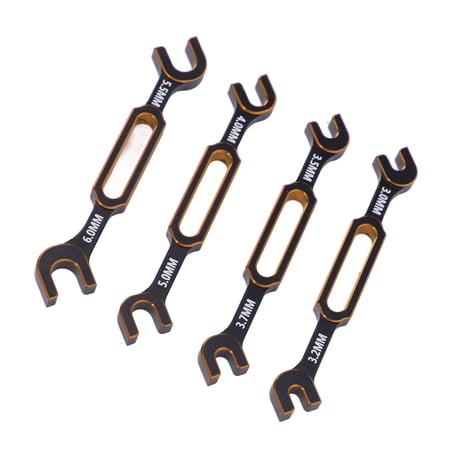 BIMZUC Deluxe Aluminum Alloy RC Wrench Kit 4-Piece Mechanical Remote Control Vehicle Repair Multi-Tool Ball Joint Turnbuckle Nut Remover for RC Cars Boats Drones Gold (5.9 inches / 15.0 cm)