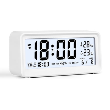 BIMZUC Digital Alarm Clock with Large LCD Screen Week Temperature Humidity Date Display Backlight Design 3 Clock Settings Snooze Function Suitable for Heavy Sleepers Battery Operated Bedside Clock