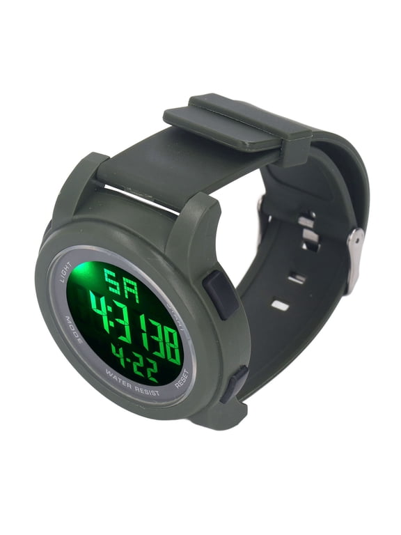 Digital Sports Watch Multifunctional Large Display Luminous 5Bar Waterproof Swimming Watch for Running Hikes Green, Unisex Electronic Wristwatch, 11.8 inches / 30 cm