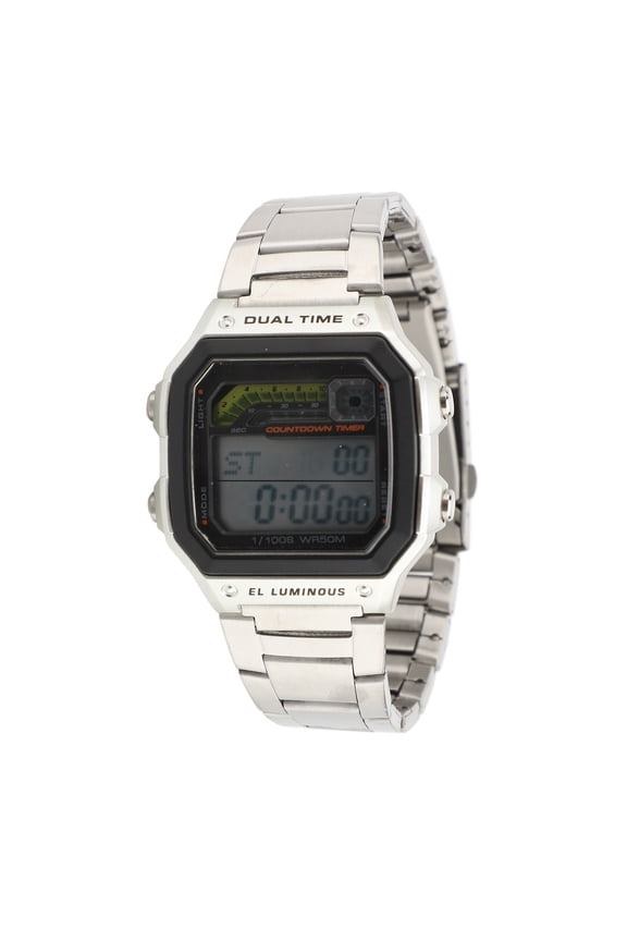 Digital Sports Watch Outdoor Stainless Steel Strap LED Backlight Digital Display Electronic Watch Water Resistant Luminous Men Women Silver (10.43 inches / 26.5 cm)