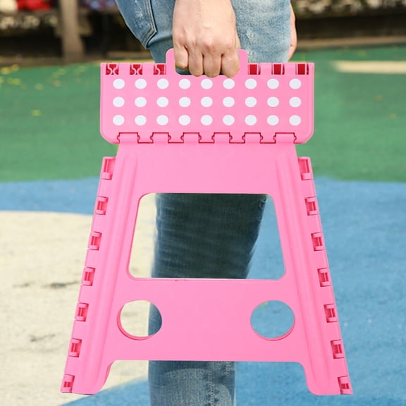 BIMZUC Dot Plastic Folding Stool Small Chair Portable Step Stool 300lb Capacity 11.4 x 8.6 x 15.3 inches / 29 x 22 x 39 cm Pink