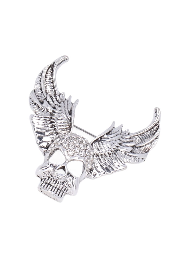 Drill Skull Brooch Sparkling Crystals Fashion Personality Brooch Accessories for Suit Coat Ancient Silver (1.9 inches / 4.9 cm)