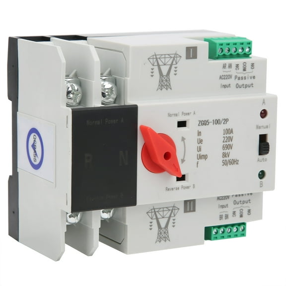 BIMZUC Dual Power Automatic Transfer System 2 Way Controller ZGQ5-100/2P 220V 100A Uninterrupted Selector Device Home Backup Power Source Electrical Conversion Switch (4.72 inches / 12 cm Length)