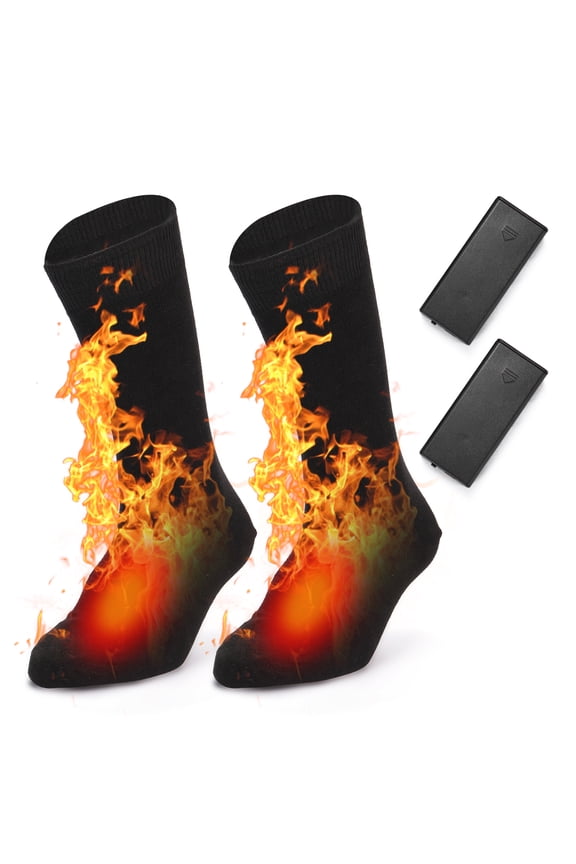 Electric Heated Socks (10 inches / 25.4 cm) Battery Powered Cold Weather Heat Socks for Men and Women Outdoor Riding Camping Hiking Motorcycle Warm Winter Socks Black Carbon Fiber Heating