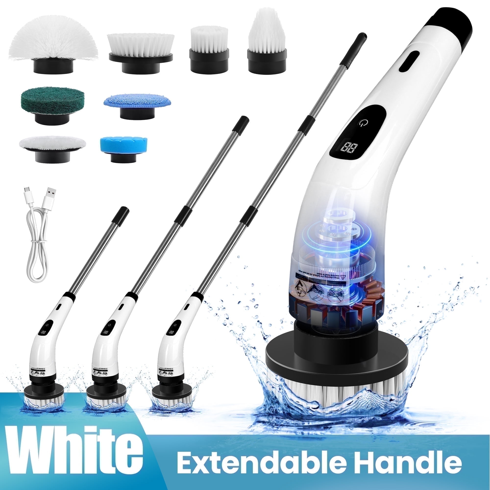 Walmart Coupons of BIMZUC Electric Spin Scrubber, Cordless Cleaning Brush, 8 Replaceable Heads, Adjustable Handle, 400 RPM Power, for Bathroom, Kitchen, Floors, White
