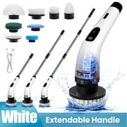 BIMZUC Electric Spin Scrubber, Cordless Cleaning Brush, 8 Replaceable Heads, Adjustable Handle, 400 RPM Power, for Bathroom, Kitchen, Floors, White