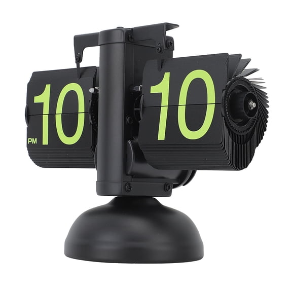 BIMZUC European Style Retro Digital Flip Down Clock 304 Stainless Steel Auto Mechanical Desk Clock 12 Hours Black Frame Green Number