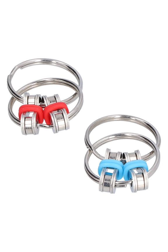 Fidget Chain Toy Stainless Steel Anxiety Relief Flippy Chain Decompression Keychain for Adult, Red and Blue, 2.36 inches / 6 cm
