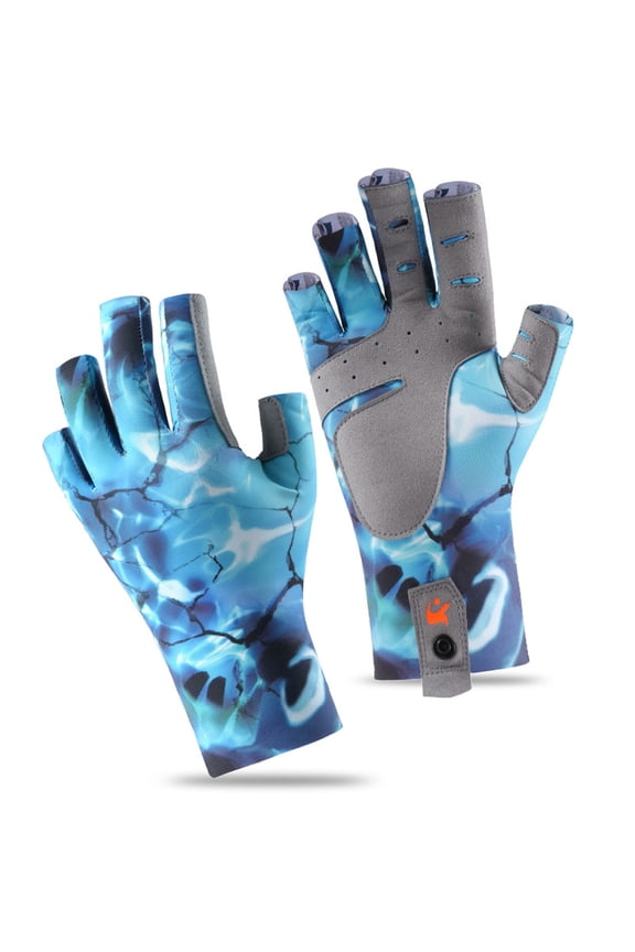 Fingerless Fishing Gloves Ice Silk Anti-Slip Breathable UV Sun Protection Outdoor Angling Apparel - Ocean Blue L (10.63 in / 27 cm) Lightweight & Comfortable