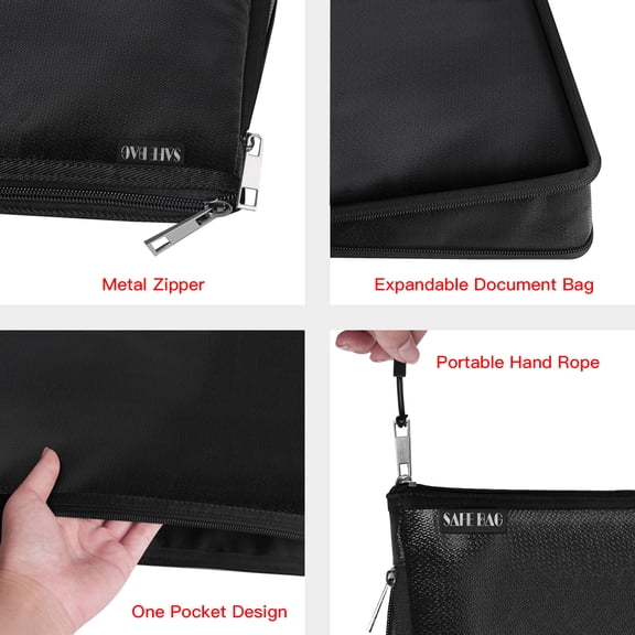 BIMZUC Fireproof Document Bag Safe Money Pouch Water Resistant Holder with Zipper for A4 File Cash Jewelry Passport