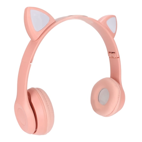 BIMZUC Foldable Cute Cat Ear Bluetooth Wireless Headphone with LED Light Over-Ear Stereo Headset for Kids and Teens, Support Memory Card Built-in Mic Pink 7.48 inches / 19 cm