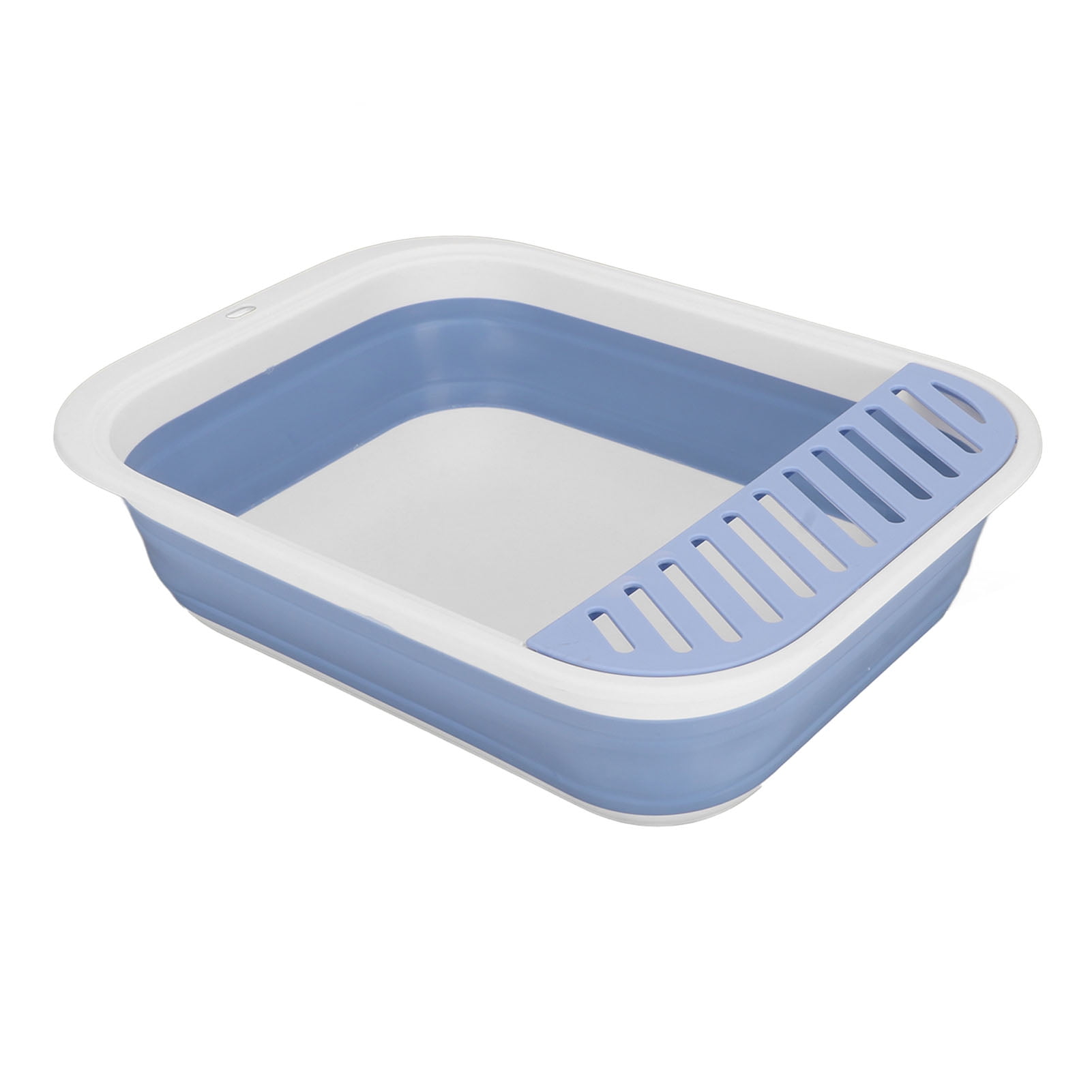 BIMZUC Foldable Semi Enclosed Cat Litter Box with Scoop Splash Proof Kitten Toilet Bedpan, 18.1 inches / 46 cm Length, Portable Pet Potty Pan for Indoor Cats & Small Pets, Blue