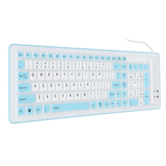 BIMZUC Foldable Silicone 103-Key USB Wired Keyboard, Waterproof Dustproof Silent Portable Roll-Up Keyboard for PC and Laptop, Ultra Slim Flexible Design for Travel, Blue (5.9 in / 15 cm)