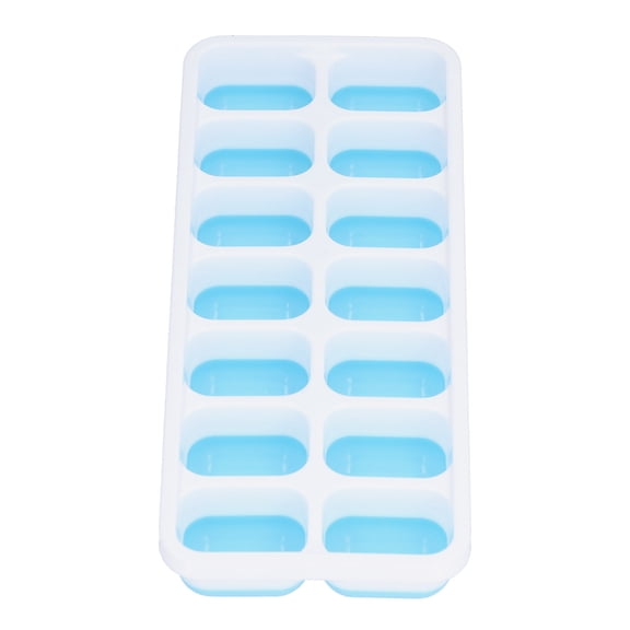 BIMZUC Food Grade Silicone Ice Cube Tray with Removable Lid, Flexible Plastic Mold for Cocktail and Baby Food, Blue, 9.8 x 3.7 x 1.2 inches / 25 x 9.5 x 3 cm