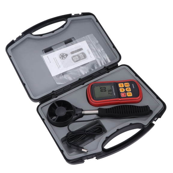 BIMZUC GM8909 Multifunctional Digital Display Data Holding Handheld Wind Direction Anemometer Precise LCD Air Velocity Measurement Tool 12.2 inches / 31 cm Black