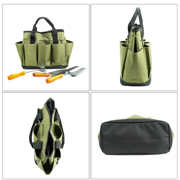 BIMZUC Gardening Tote Bag with 8 Pockets Heavy Duty 600D Oxford Cloth Tool Kit Organizer Hand Tool Storage Bag For Lawn Yard Farm Army Green 13.77 Inches / 35 cm