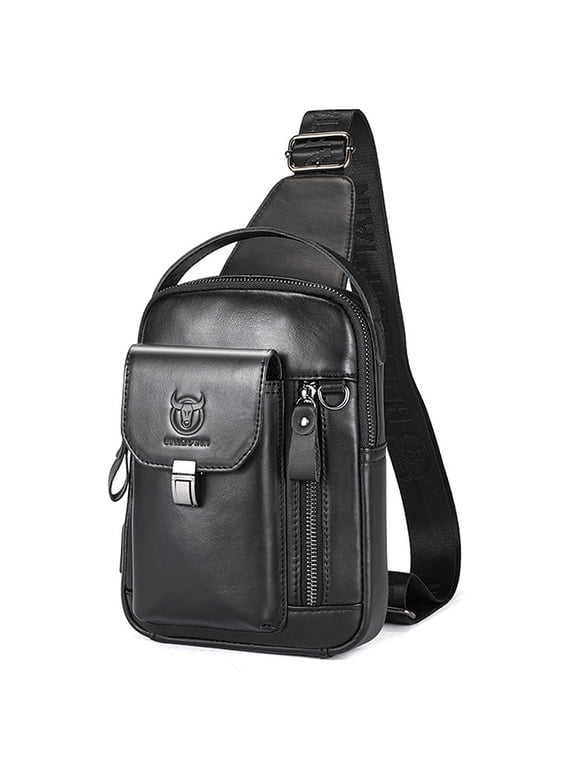 Genuine Leather Sling Bag Crossbody Shoulder Chest Daypack for Men and Women, Black (9.06 inches / 23 cm)