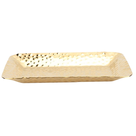 BIMZUC Gold Hammered Stainless Steel Rectangle Tray 4.33" x 7.09" MultiPurpose Serving & Storage Platter for Kitchen, Bathroom, Office