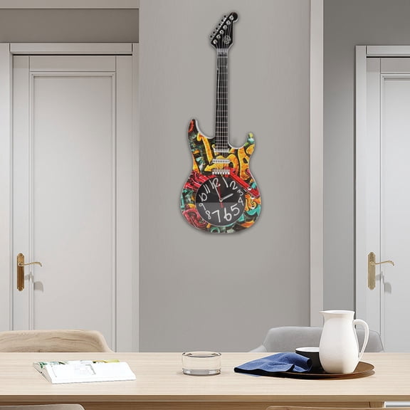 BIMZUC Guitar Wall Clock Simulation Time Accurate Guitar Clock Wall Decor for Home Dormitory Bedroom Living Room 5680 Guitar Novelty Aesthetic Art Timepiece Decor (18.11 inches / 46.00 cm)