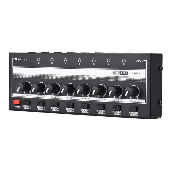 BIMZUC HA800S 8-Channel Stereo Headphone Amplifier, Ultra-Compact Audio Stereo Microphone AMP with Independent Volume Control, DC 12V Power Adapter Included, EU Plug (7.80 inches / 19.8 cm)