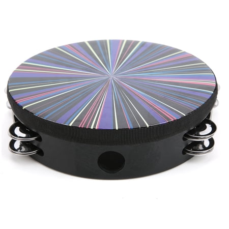 BIMZUC Hand Tambourine 8-Inch Double Row Percussion Instrument Solid Wood Frame with Polyester Drum Skin Colorful Rays Pattern for Adults and Kids Educational Musical Toy (8 inches / 20.3 cm)