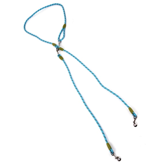 BIMZUC Hands-Free Dog Leash Nylon Training Walking Crossbody Pet Leash with Reflective Stitching Adjustable for Small Medium Large Dogs, Blue Color, Double Dog Leash Version