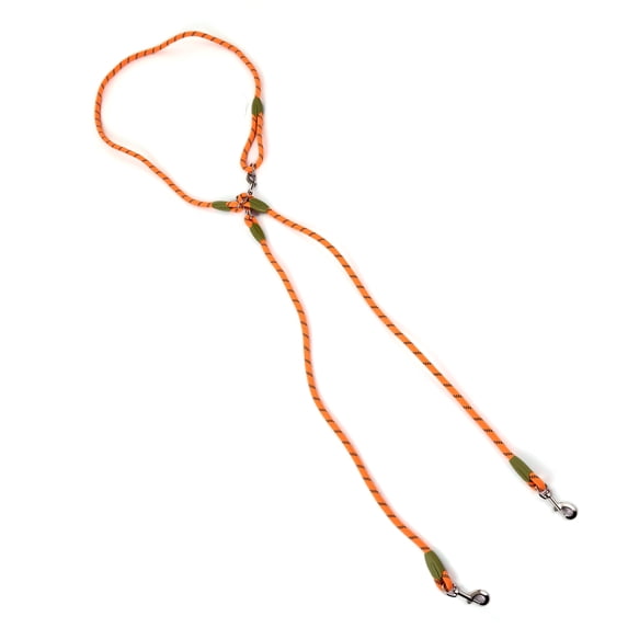 BIMZUC Hands-Free Dog Leash Nylon Training Walking Crossbody Pet Leash with Reflective Stitching Adjustable for Small Medium Large Dogs, Orange Color, Double Dog Leash Version