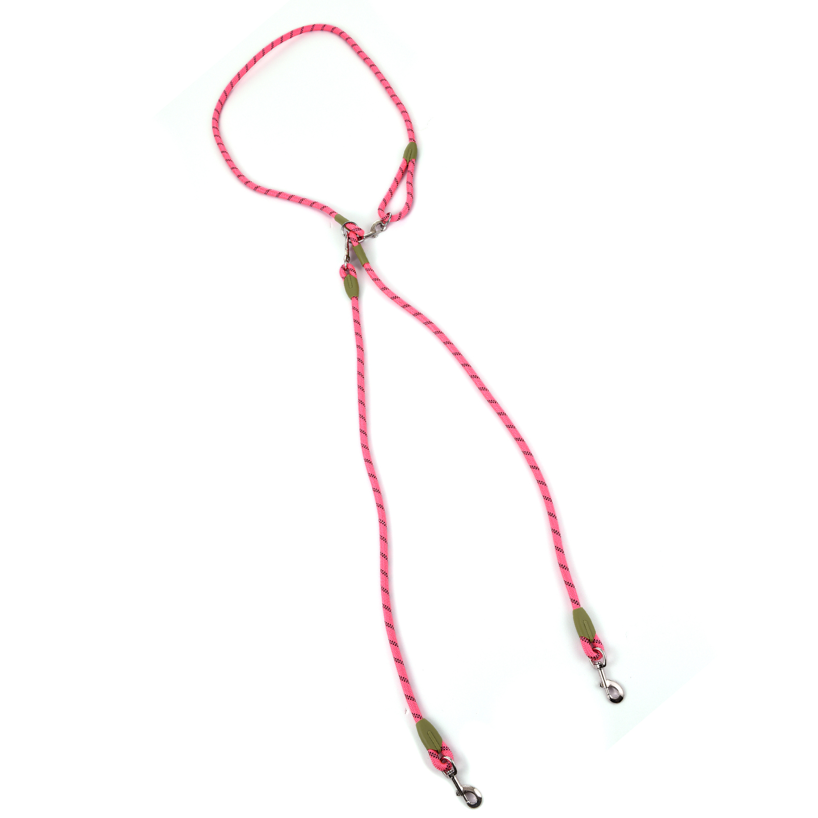 BIMZUC Hands-Free Dog Leash Nylon Training Walking Crossbody Pet Leash with Reflective Stitching Adjustable for Small Medium Large Dogs, Pink Color, Double Dog Leash Version