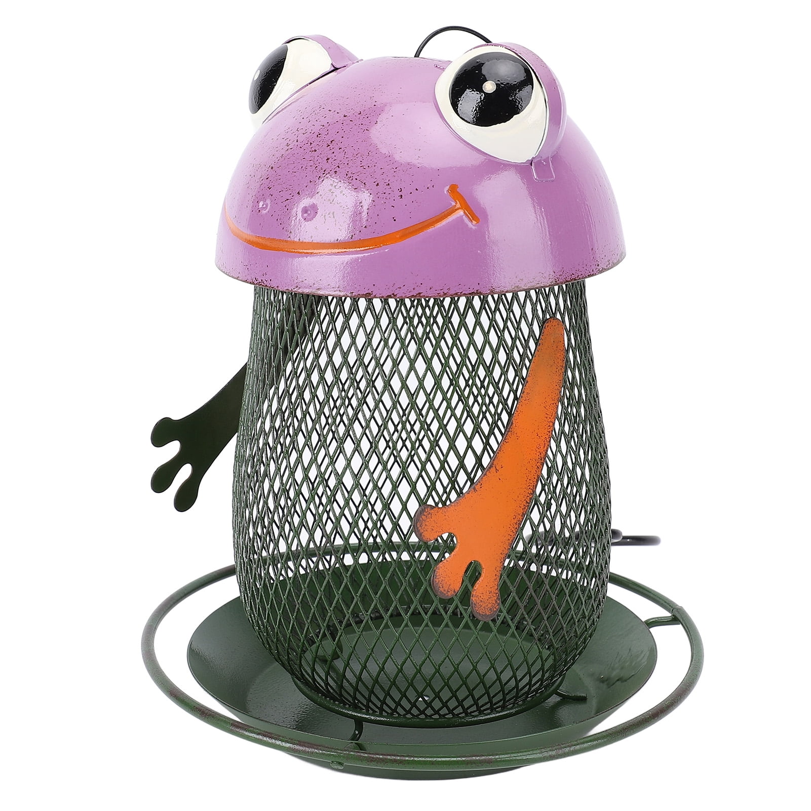 BIMZUC Hanging Bird Feeder with Solar Light, Iron Art Frog Decorative Wild Bird Feeder for Outdoor Courtyard Balcony Garden, Metal Platform Feeder
