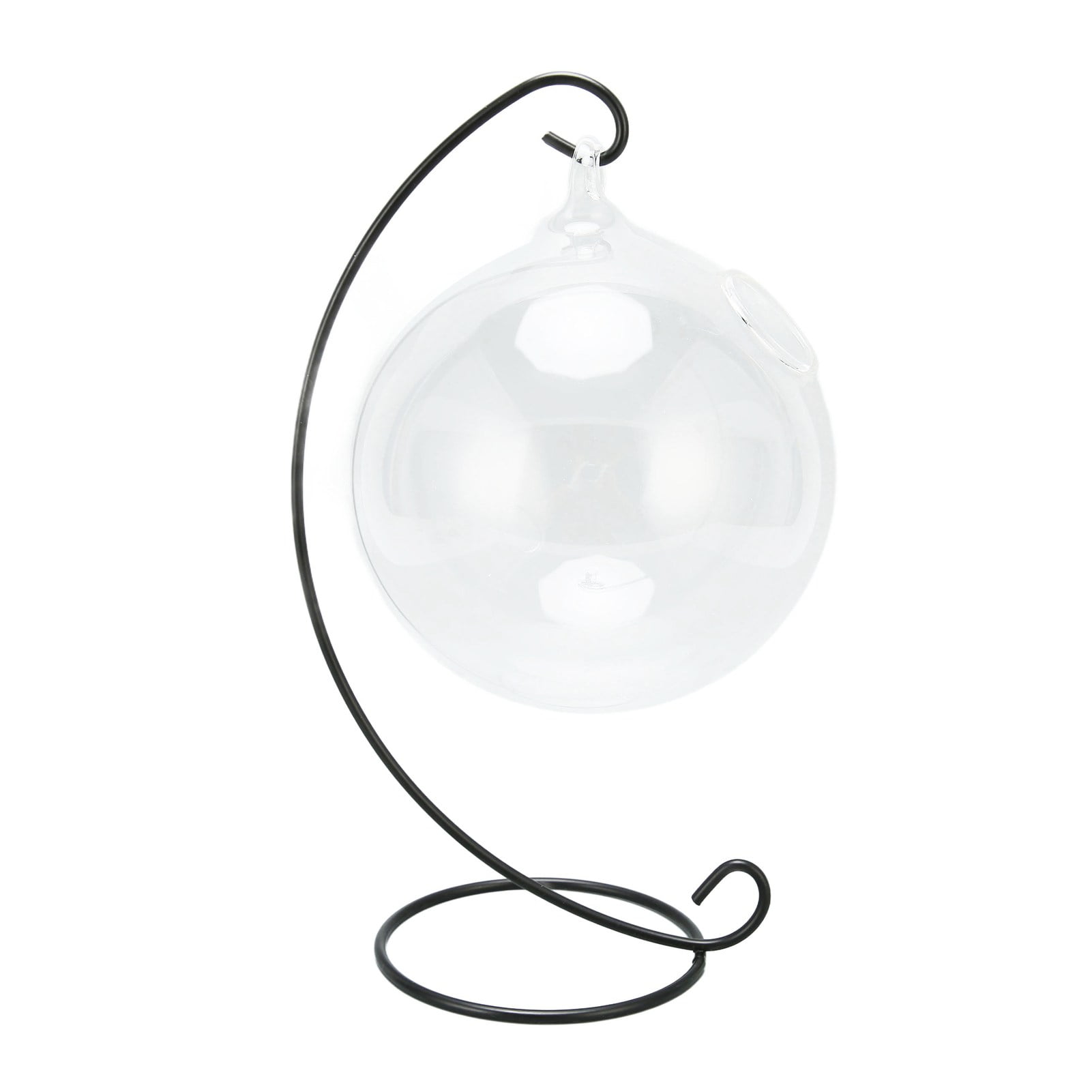 BIMZUC Hanging Glass Fish Tank Transparent Desktop Bowl with Metal Stand for Home Office Decor Mini Aquarium Kit for Betta Goldfish Plants 5.91 inches / 15.0 cm